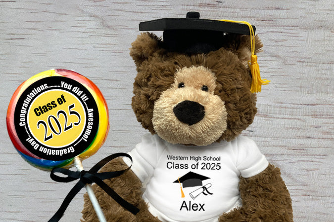 Personalized graduation teddy bears and stuffed animals for class of 2025