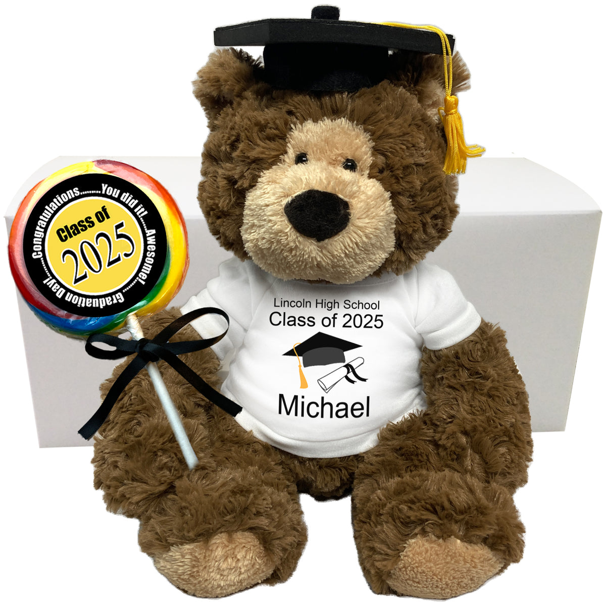 Personalized Graduation Teddy Bear Gift Set - 14" Bear Hugs - Class of 2025