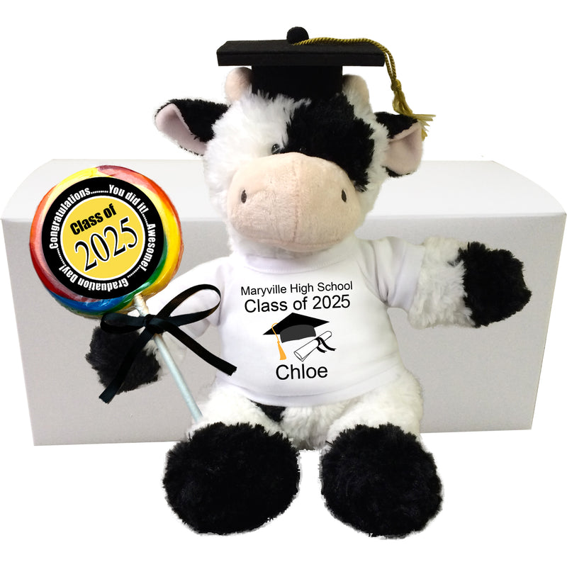 Personalized Graduation Plush Cow Gift Set - 12" Tubbie Wubbie Cow - Class of 2025