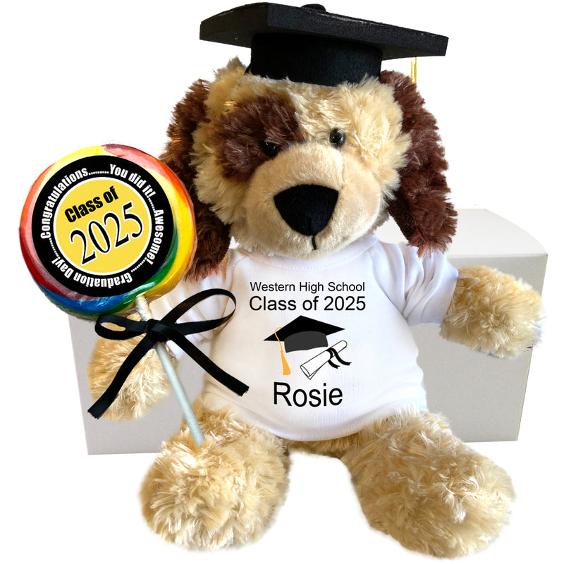 Personalized Puppy Dog Graduation Gift Set - 12 Inch Plush Spotty Dog - Class of 2025