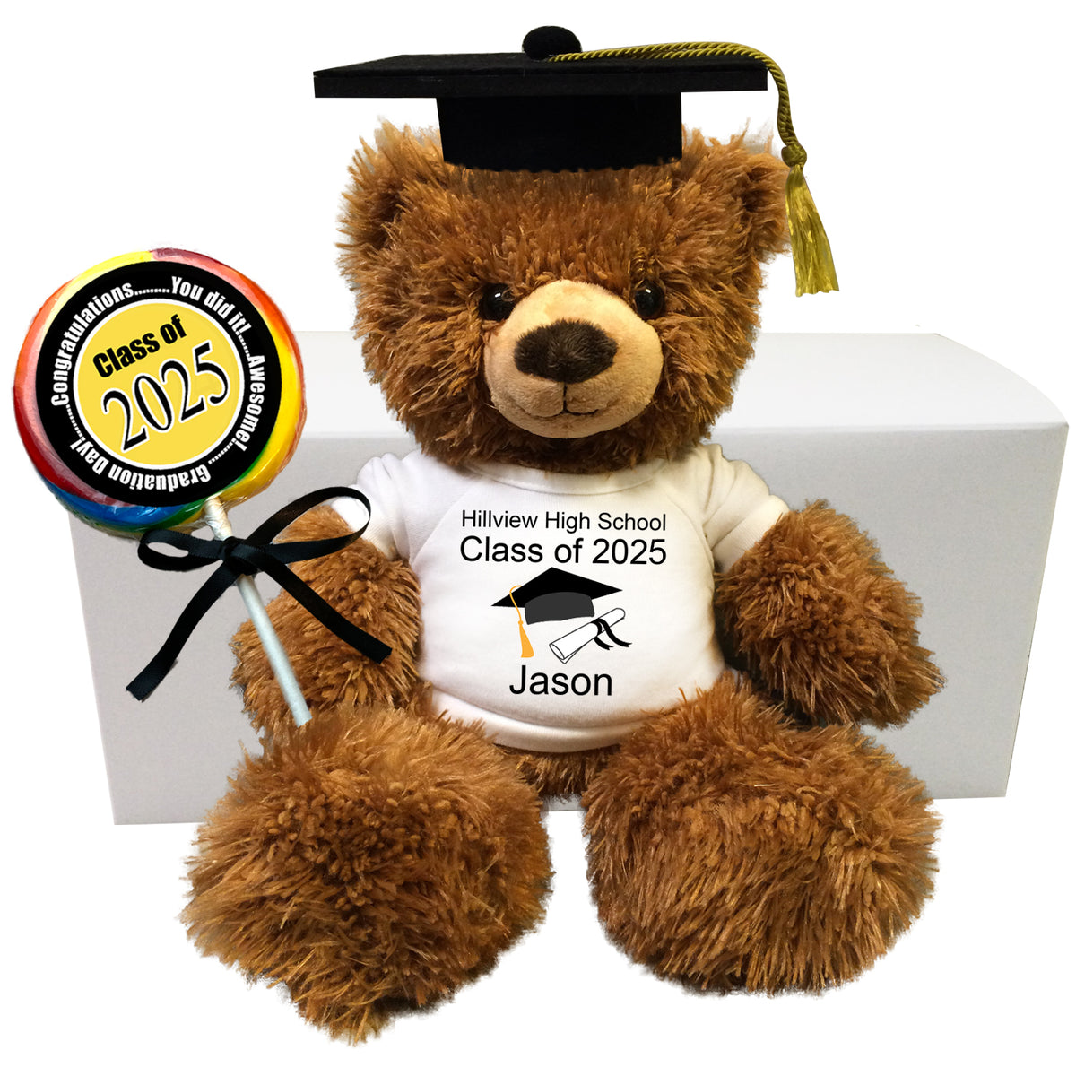 Personalized Graduation Teddy Bear Gift Set - 14" Brown Tummy Bear - Class of 2025