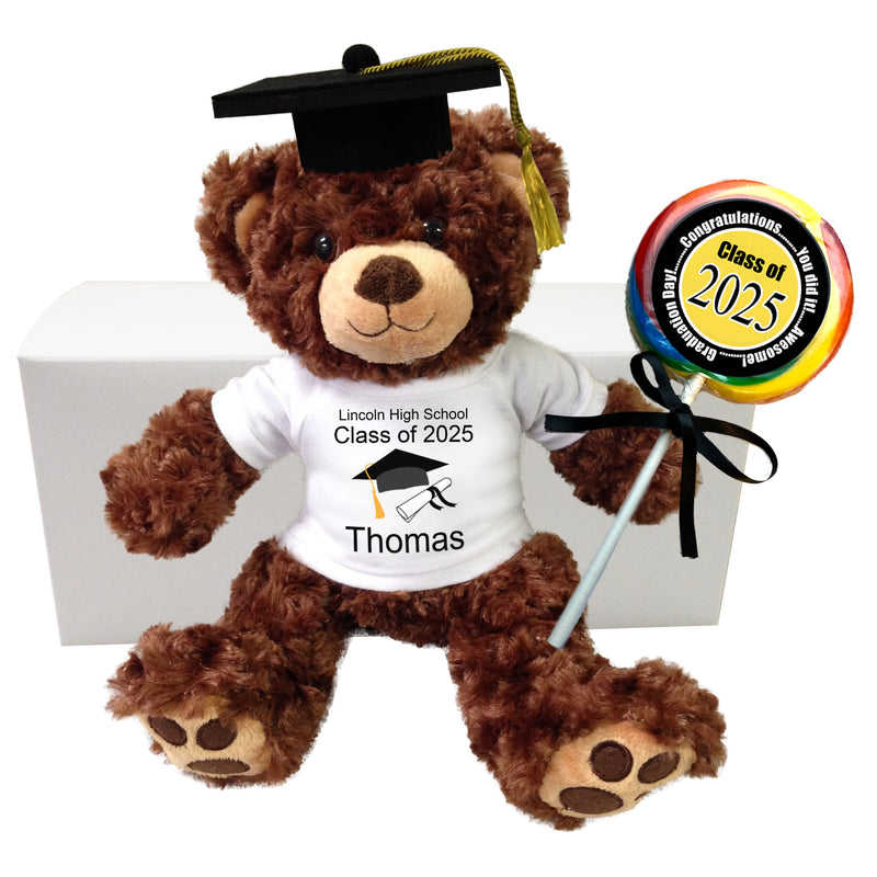 Personalized Graduation Teddy Bear Gift Set - 13" Brown Vera Bear - Class of 2025