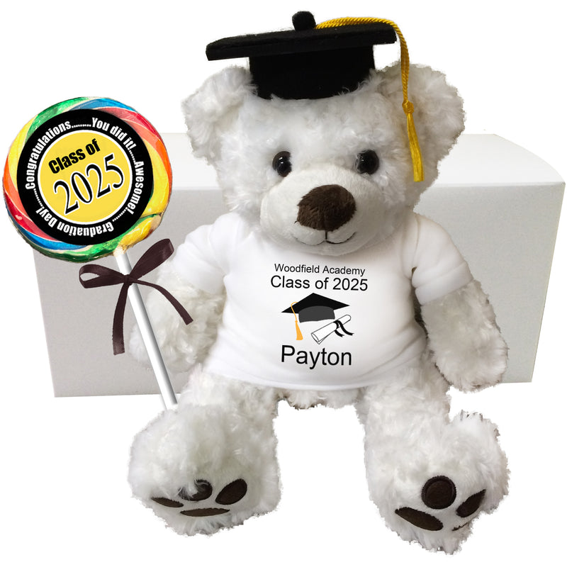 Personalized Graduation Teddy Bear Gift Set - 13" Vera Bear, Pearly White - Class of 2025