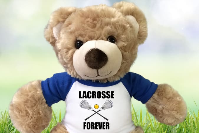 Personalized sports teddy bears - baseball, softball, lacrosse, basketball, football, volleyball, and ice hockey