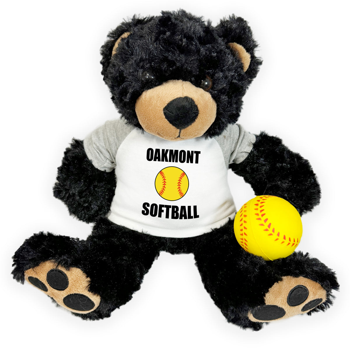 Softball Teddy Bear - Personalized 13" Black Vera Bear