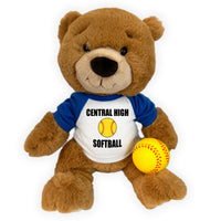 Softball Teddy Bear - Personalized 14" Ginger Bear