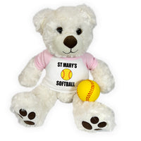 Softball Teddy Bear - Personalized 13" Pearly White Vera Bear