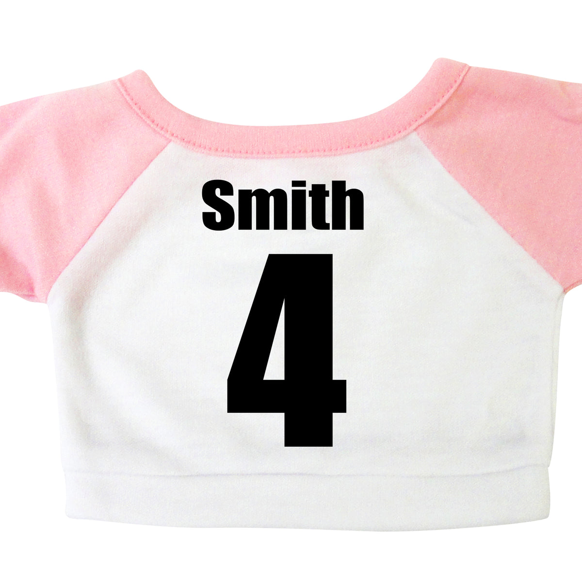 Back of shirt for personalized sports teddy bear, pink