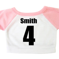 Back of shirt for personalized sports teddy bear, pink